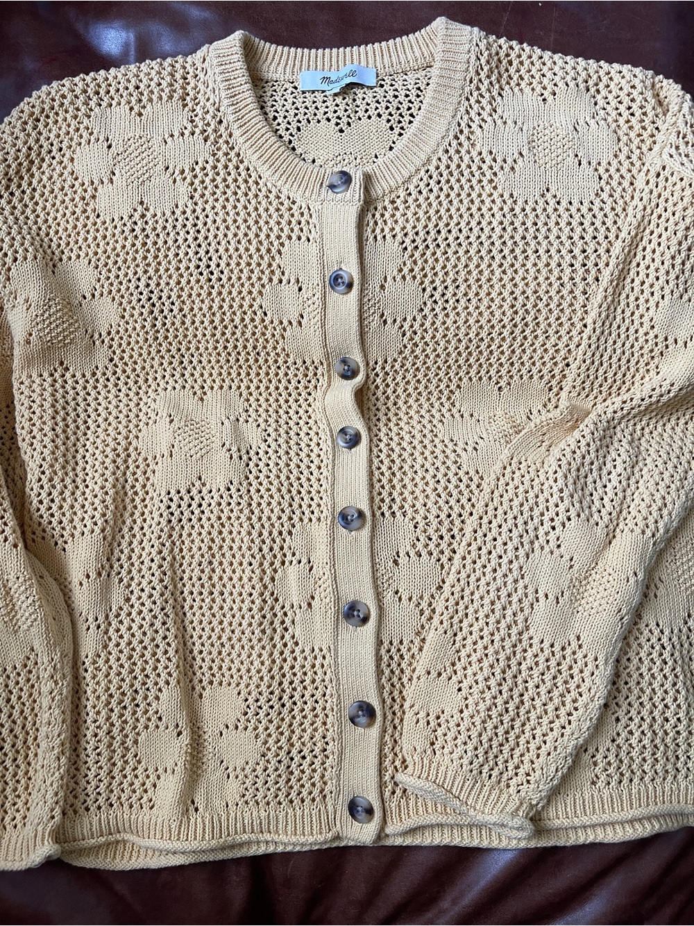 Yellow Madewell Open-Knit Button Cardigan Sweater